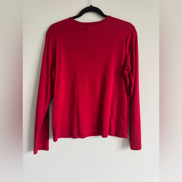 Lauren Ralph Lauren Red Cotton Long Sleeve Scoop Neck Casual Elegant Cozy Shirt - Picture 2 of 4